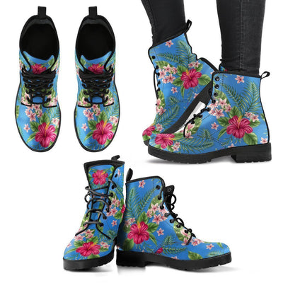 Plumeria Hibiscus Hawaiian flower Women & Men Leather Boots
