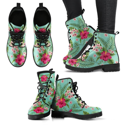 Plumeria Hibiscus Hawaiian flower Women & Men Leather Boots