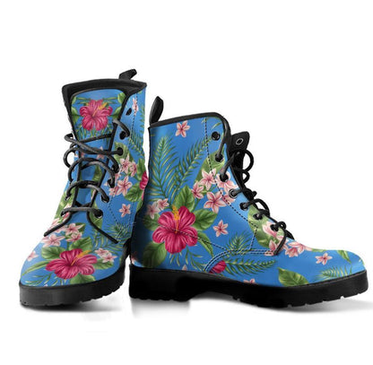 Plumeria Hibiscus Hawaiian flower Women & Men Leather Boots