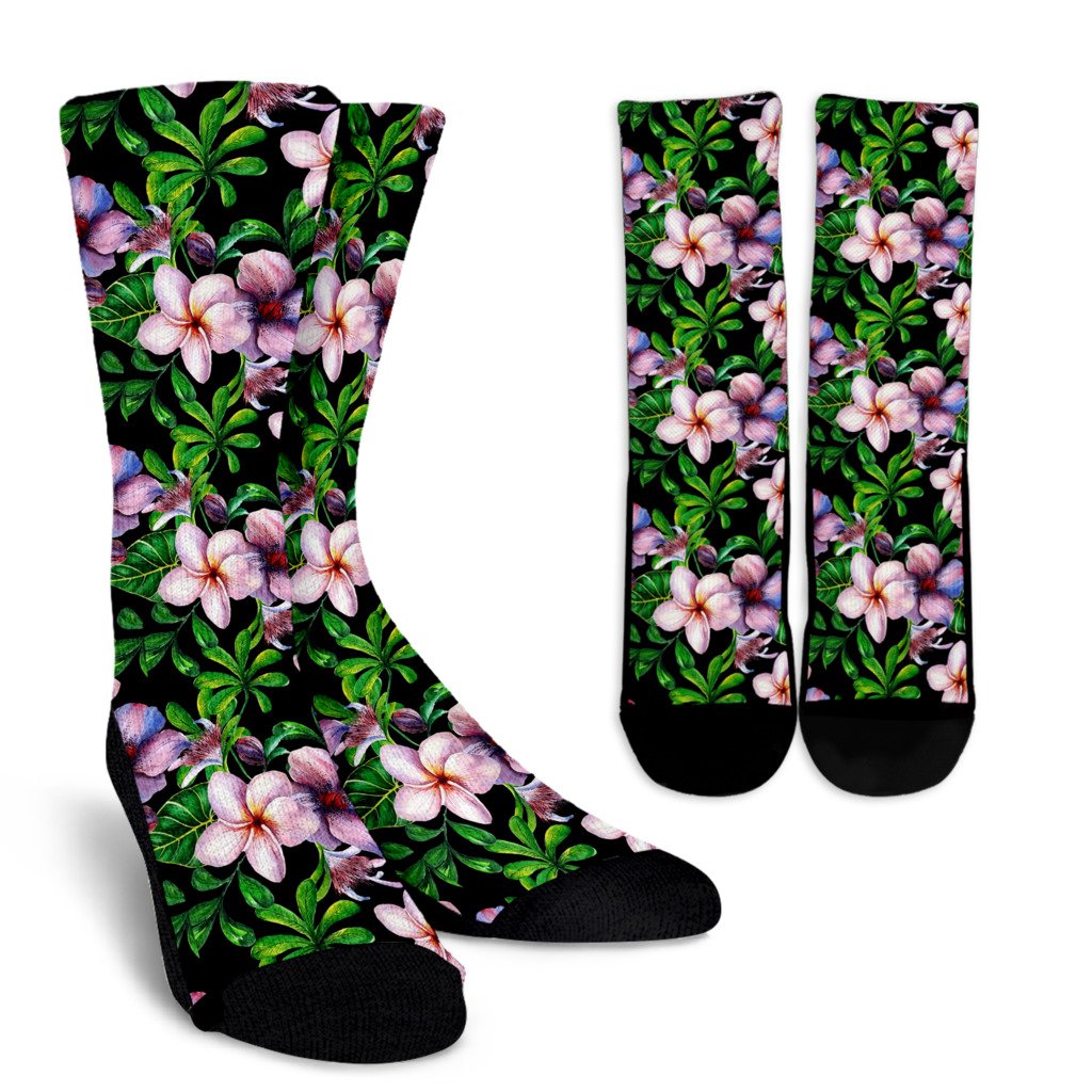 Plumeria Pattern Print Design PM01 Crew Socks-JORJUNE.COM