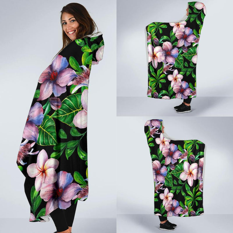 Plumeria Pattern Print Design PM01 Hooded Blanket-JORJUNE.COM