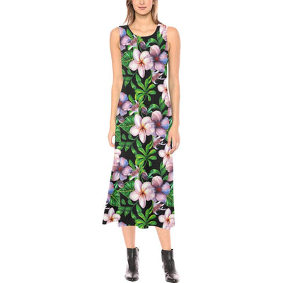 Plumeria Pattern Print Design PM01 Sleeveless Open Fork Long Dress
