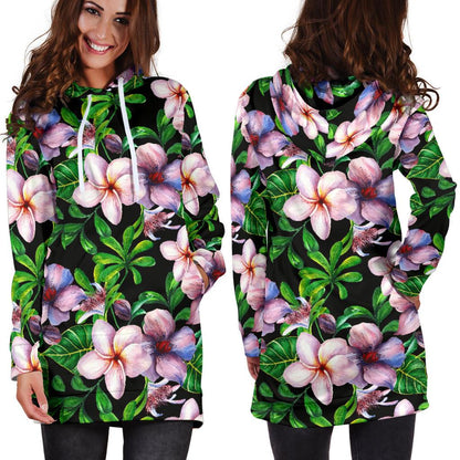 Plumeria Pattern Print Design PM01 Women Hoodie Dress