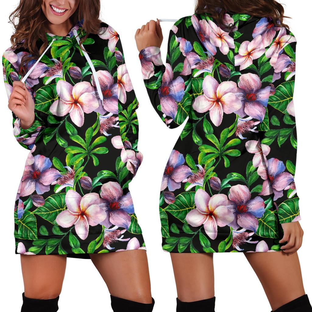 Plumeria Pattern Print Design PM01 Women Hoodie Dress