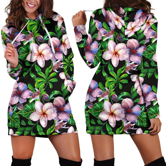 Plumeria Pattern Print Design PM01 Women Hoodie Dress