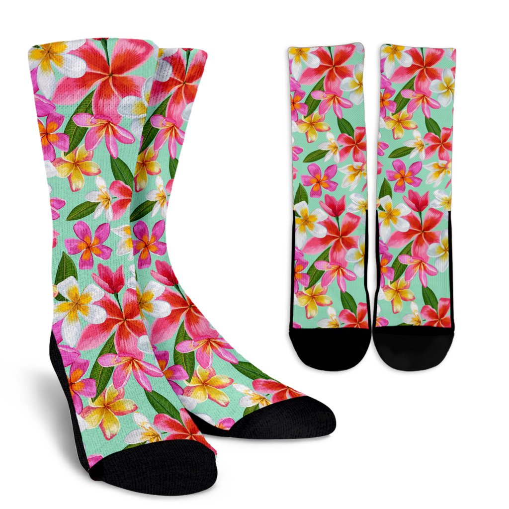 Plumeria Pattern Print Design PM014 Crew Socks-JORJUNE.COM