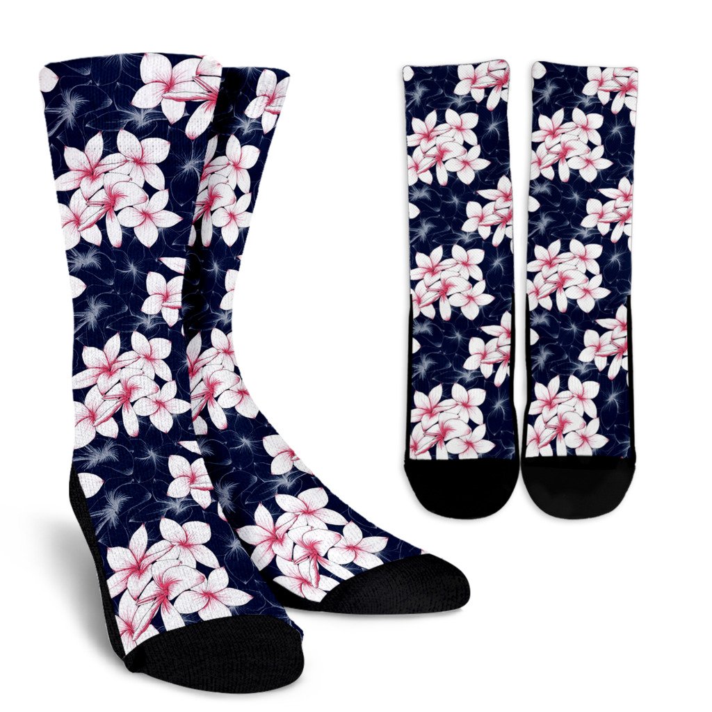 Plumeria Pattern Print Design PM017 Crew Socks-JORJUNE.COM