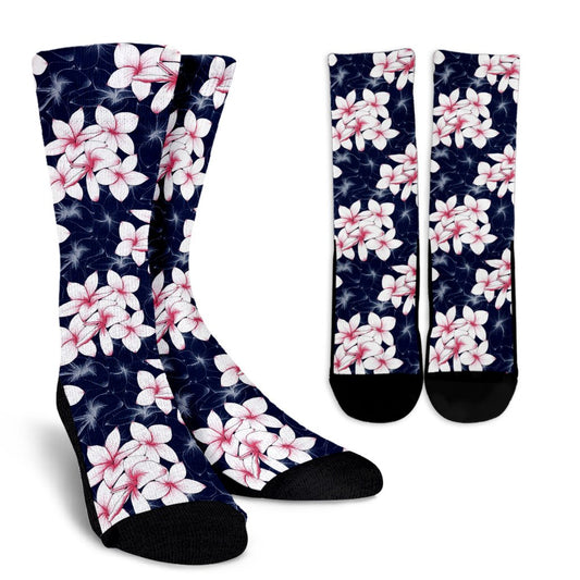 Plumeria Pattern Print Design PM017 Crew Socks-JORJUNE.COM