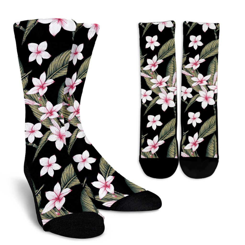 Plumeria Pattern Print Design PM021 Crew Socks-JORJUNE.COM