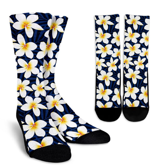 Plumeria Pattern Print Design PM026 Crew Socks-JORJUNE.COM