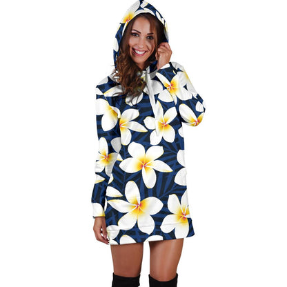Plumeria Pattern Print Design PM026 Women Hoodie Dress