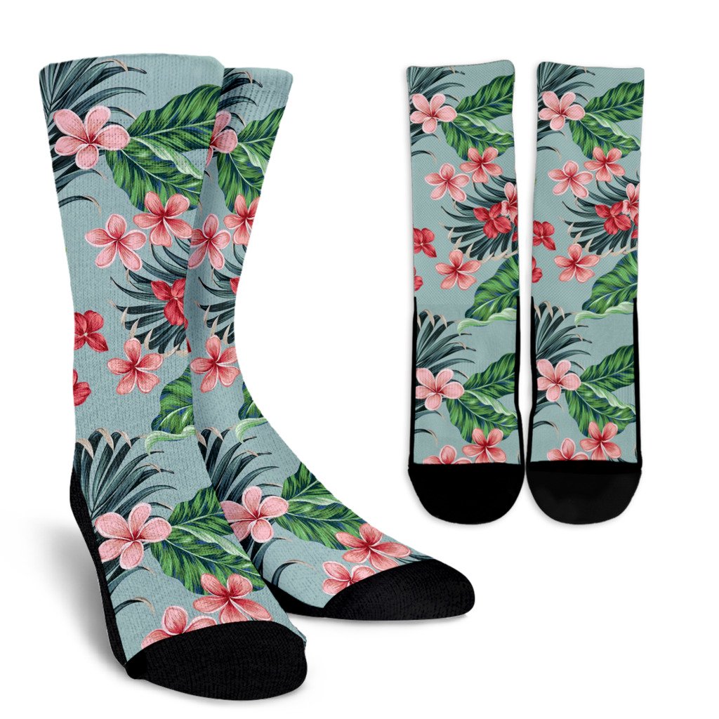 Plumeria Pattern Print Design PM027 Crew Socks-JORJUNE.COM