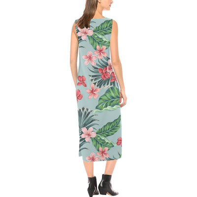 Plumeria Pattern Print Design PM027 Sleeveless Open Fork Long Dress