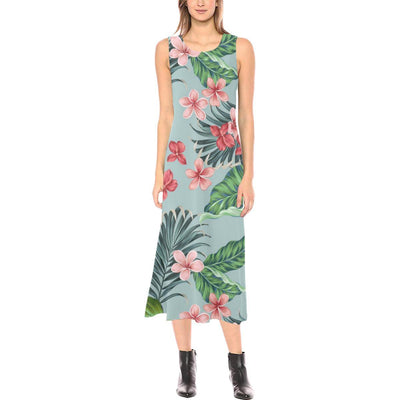 Plumeria Pattern Print Design PM027 Sleeveless Open Fork Long Dress