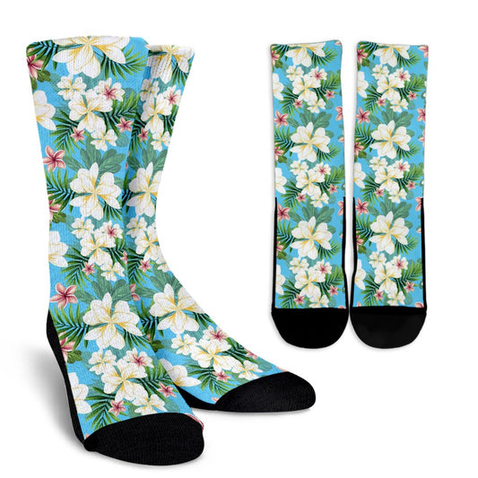 Plumeria Pattern Print Design PM028 Crew Socks-JORJUNE.COM