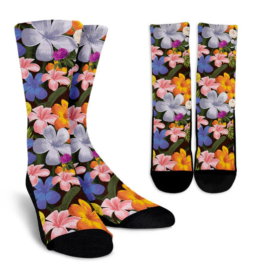 Plumeria Pattern Print Design PM03 Crew Socks-JORJUNE.COM