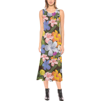 Plumeria Pattern Print Design PM03 Sleeveless Open Fork Long Dress