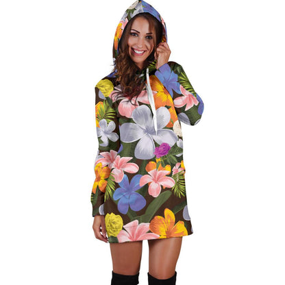 Plumeria Pattern Print Design PM03 Women Hoodie Dress