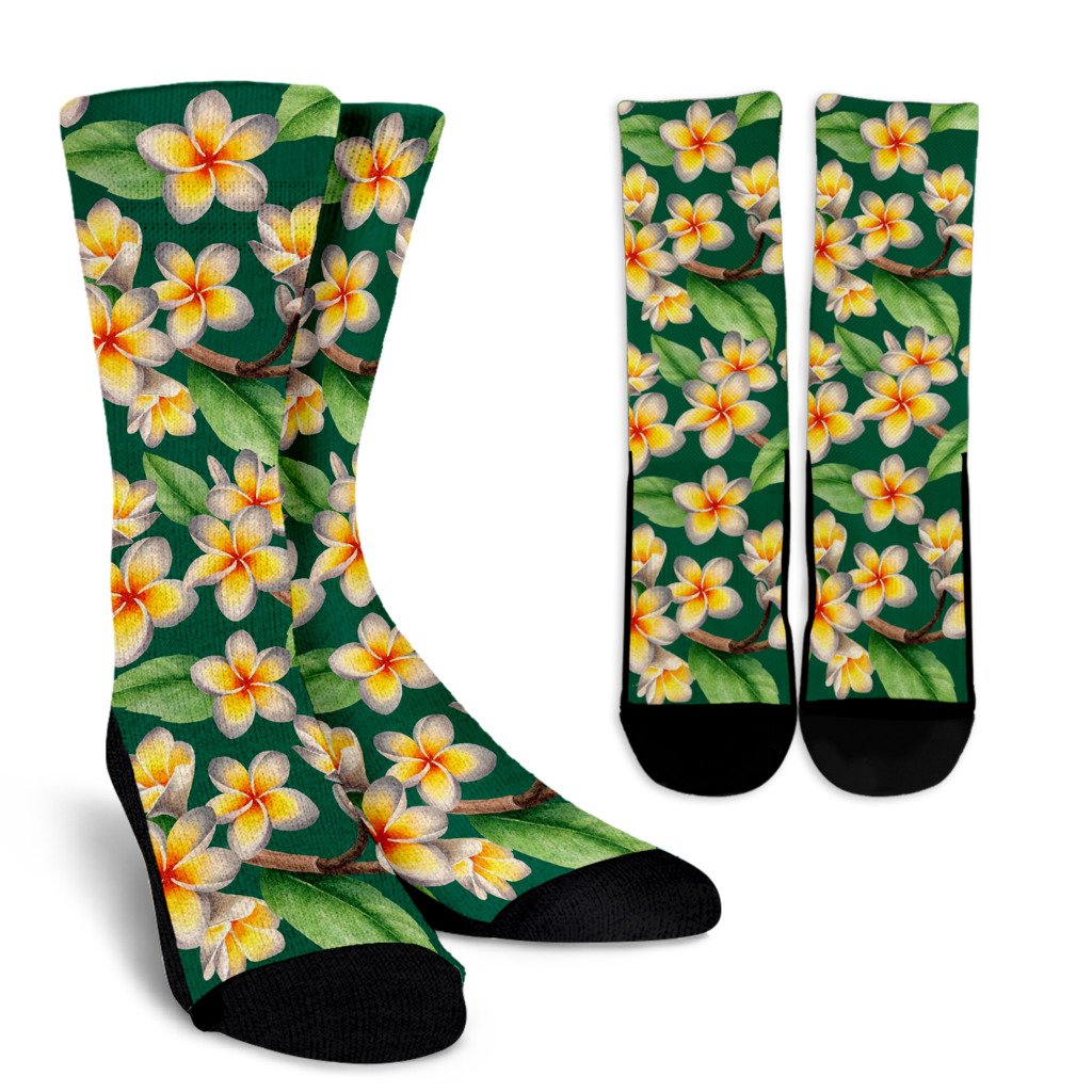 Plumeria Pattern Print Design PM07 Crew Socks-JORJUNE.COM