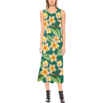 Plumeria Pattern Print Design PM07 Sleeveless Open Fork Long Dress