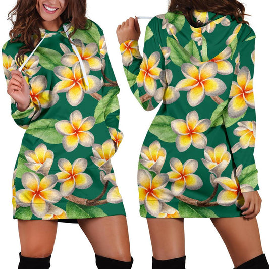 Plumeria Pattern Print Design PM07 Women Hoodie Dress