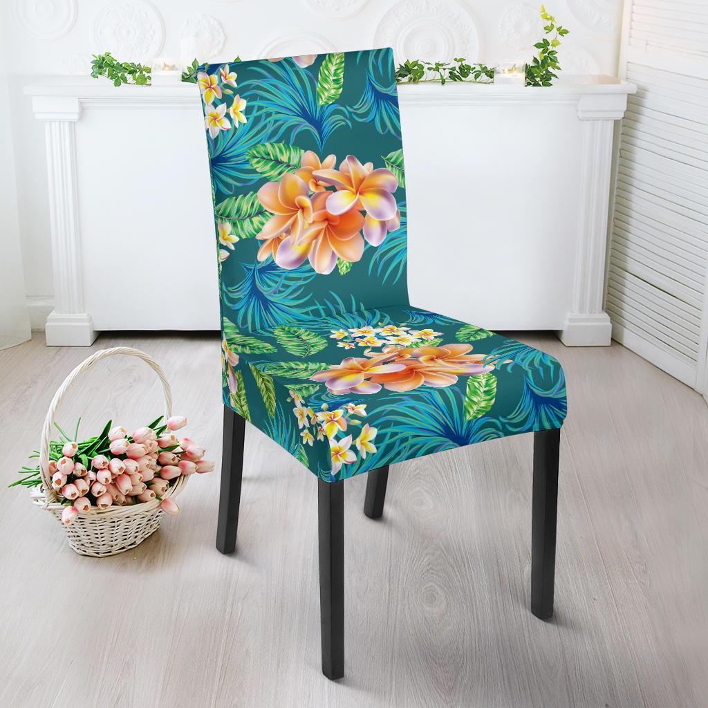 Plumeria Tropical Flower Design Print Dining Chair Slipcover-JORJUNE.COM