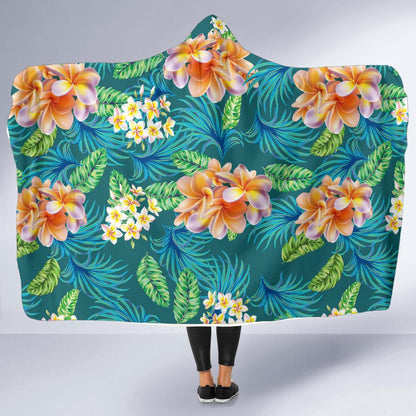 Plumeria Tropical Flower Design Print Hooded Blanket-JORJUNE.COM