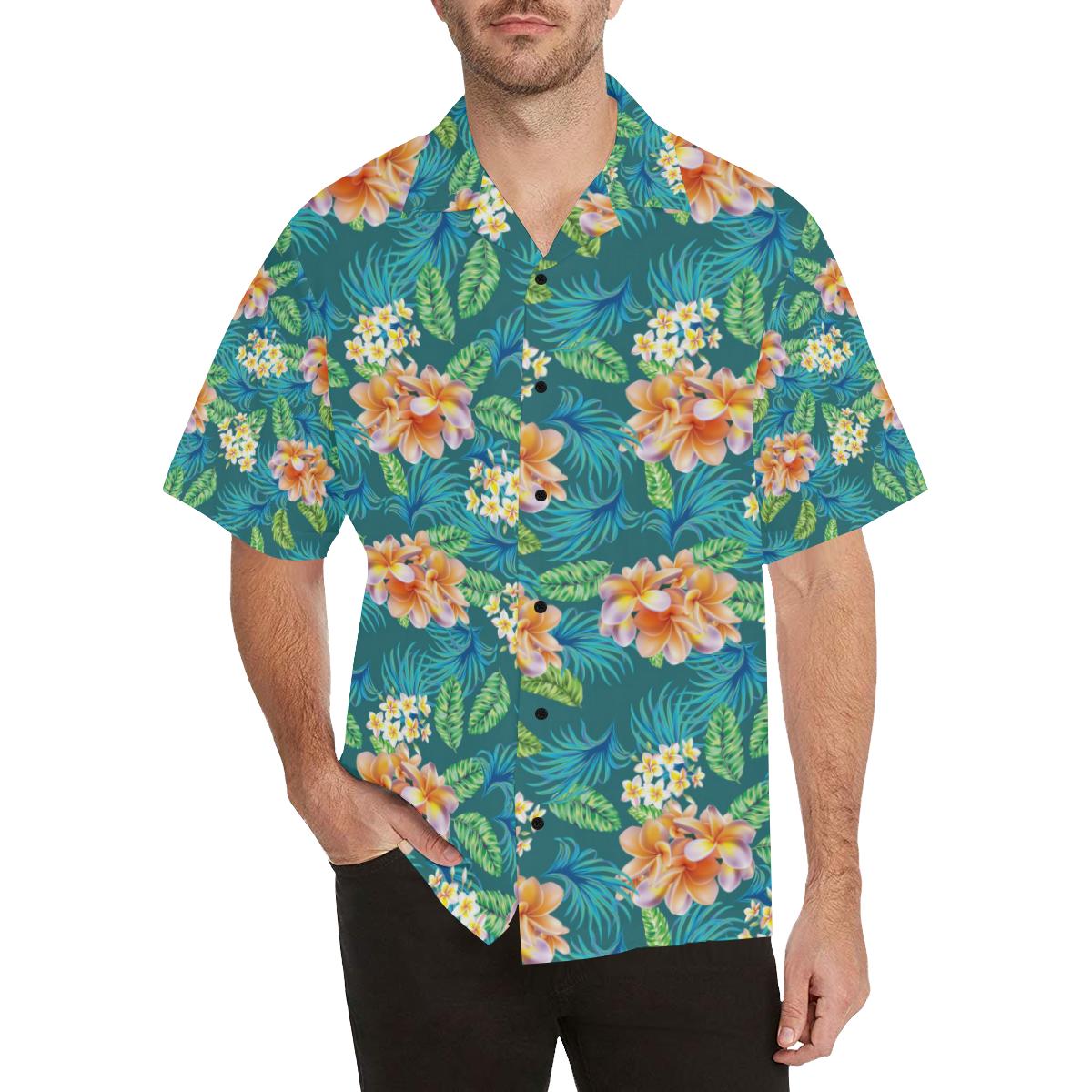 Plumeria Tropical Flower Design Print Men Hawaiian Shirt-JorJune