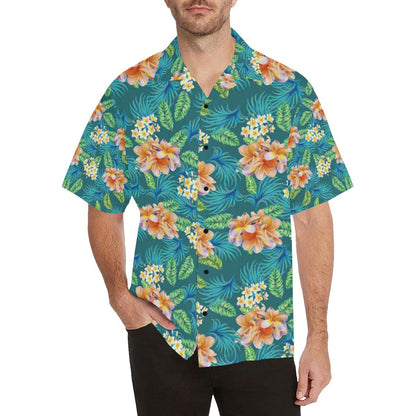 Plumeria Tropical Flower Design Print Men Hawaiian Shirt-JorJune
