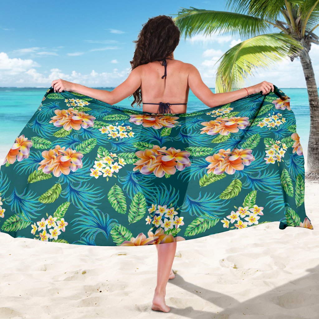 Plumeria Tropical Flower Design Print Sarong Pareo Wrap-JORJUNE.COM