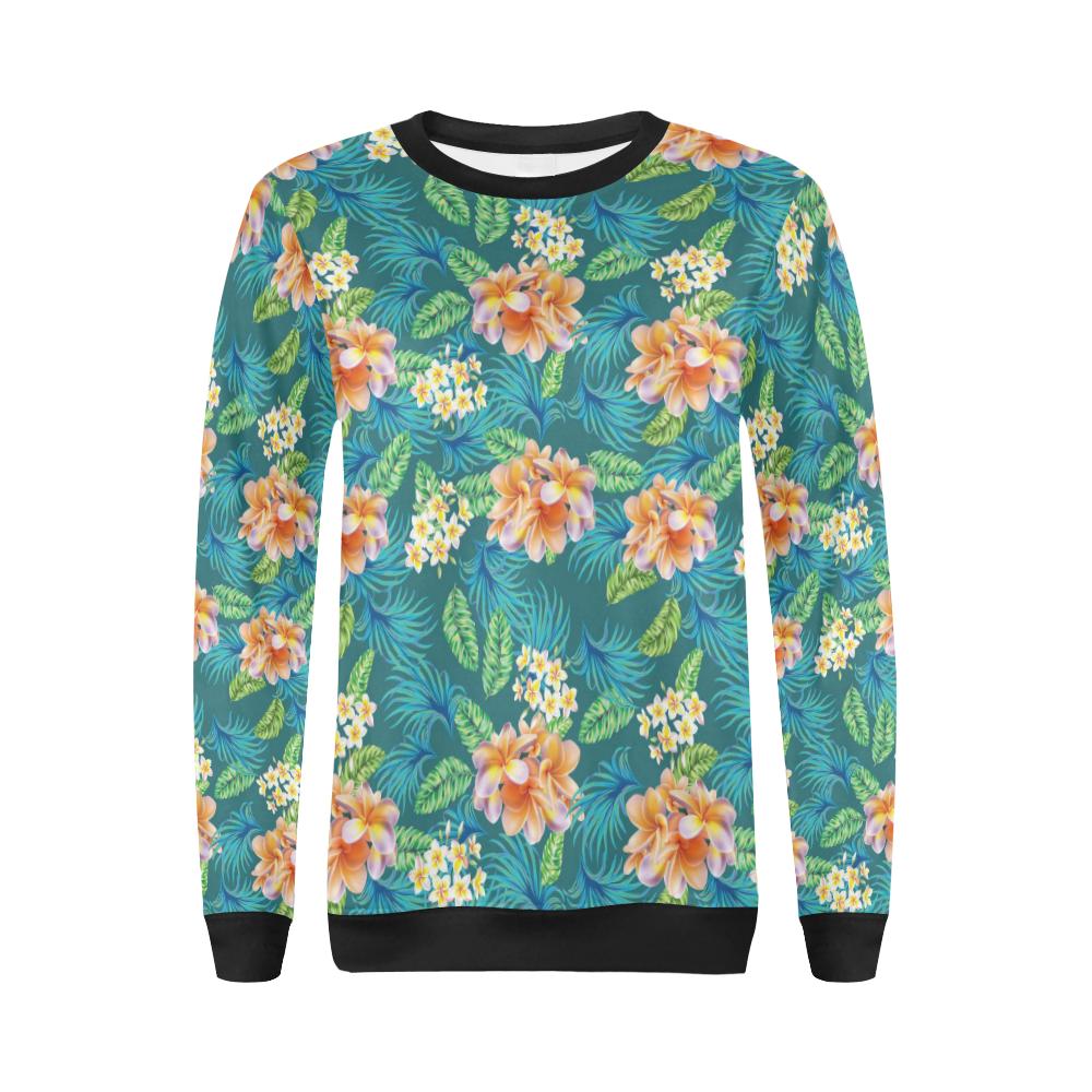 Plumeria Tropical Flower Design Print Women Long Sleeve Sweatshirt-JorJune