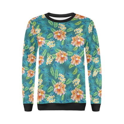 Plumeria Tropical Flower Design Print Women Long Sleeve Sweatshirt-JorJune