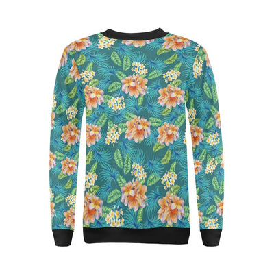 Plumeria Tropical Flower Design Print Women Long Sleeve Sweatshirt-JorJune