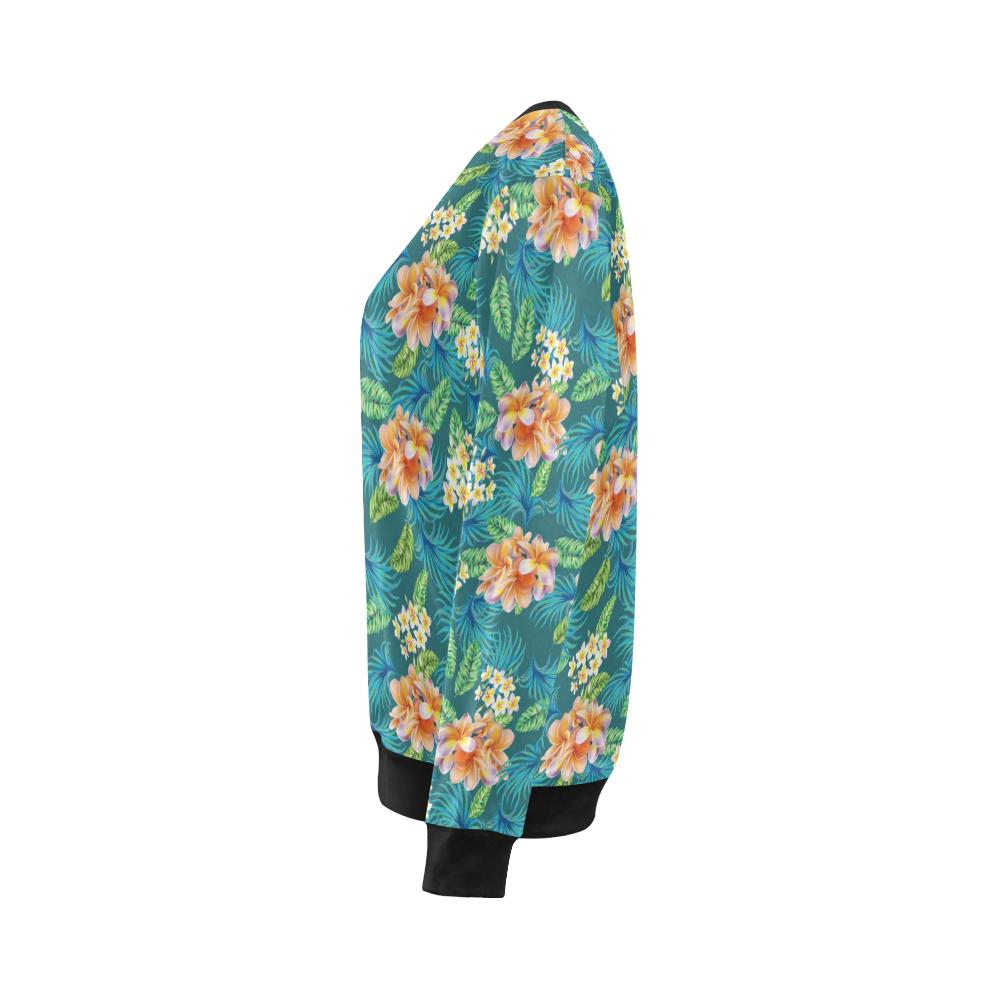 Plumeria Tropical Flower Design Print Women Long Sleeve Sweatshirt-JorJune