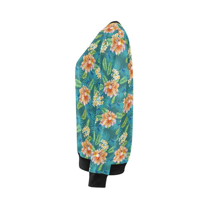 Plumeria Tropical Flower Design Print Women Long Sleeve Sweatshirt-JorJune