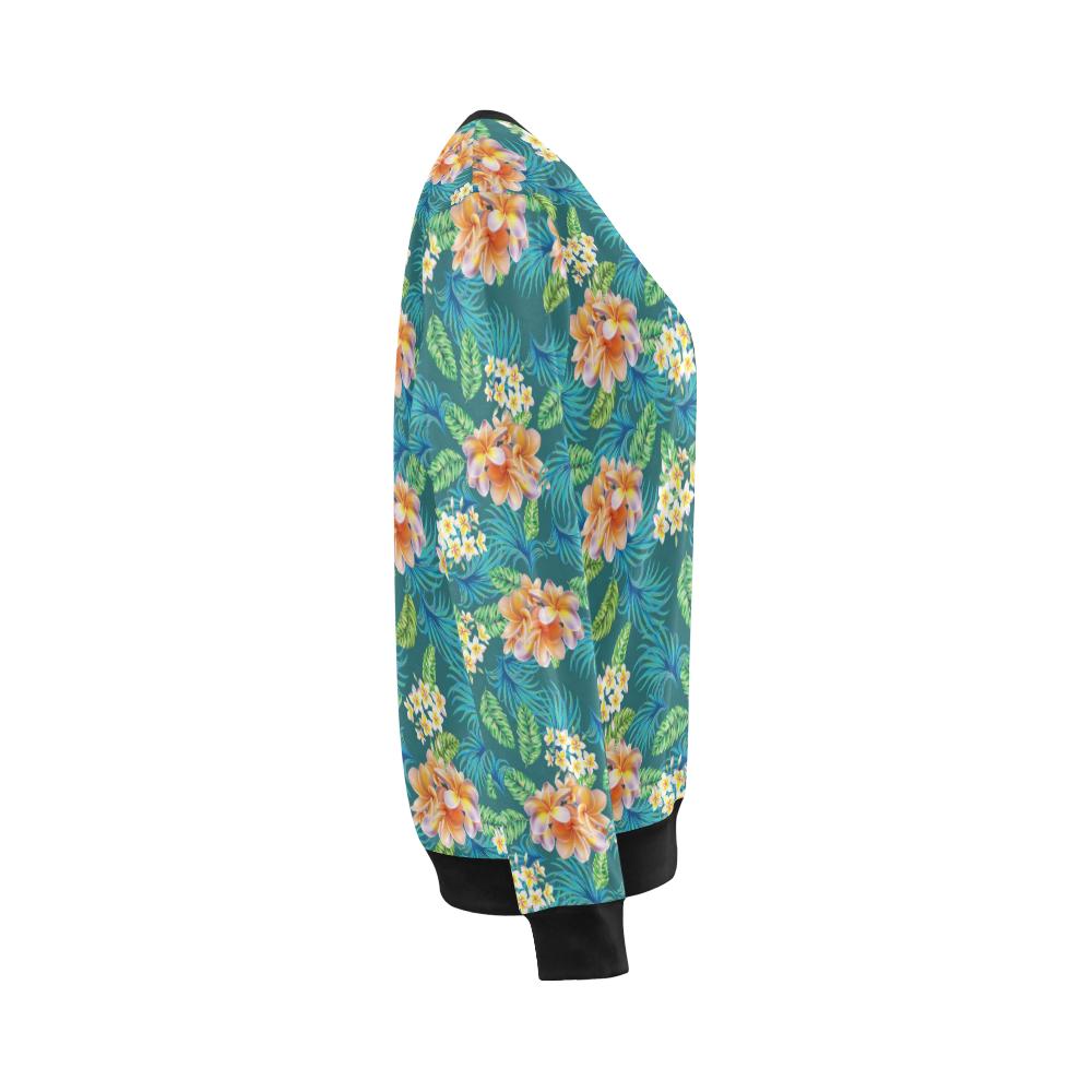 Plumeria Tropical Flower Design Print Women Long Sleeve Sweatshirt-JorJune