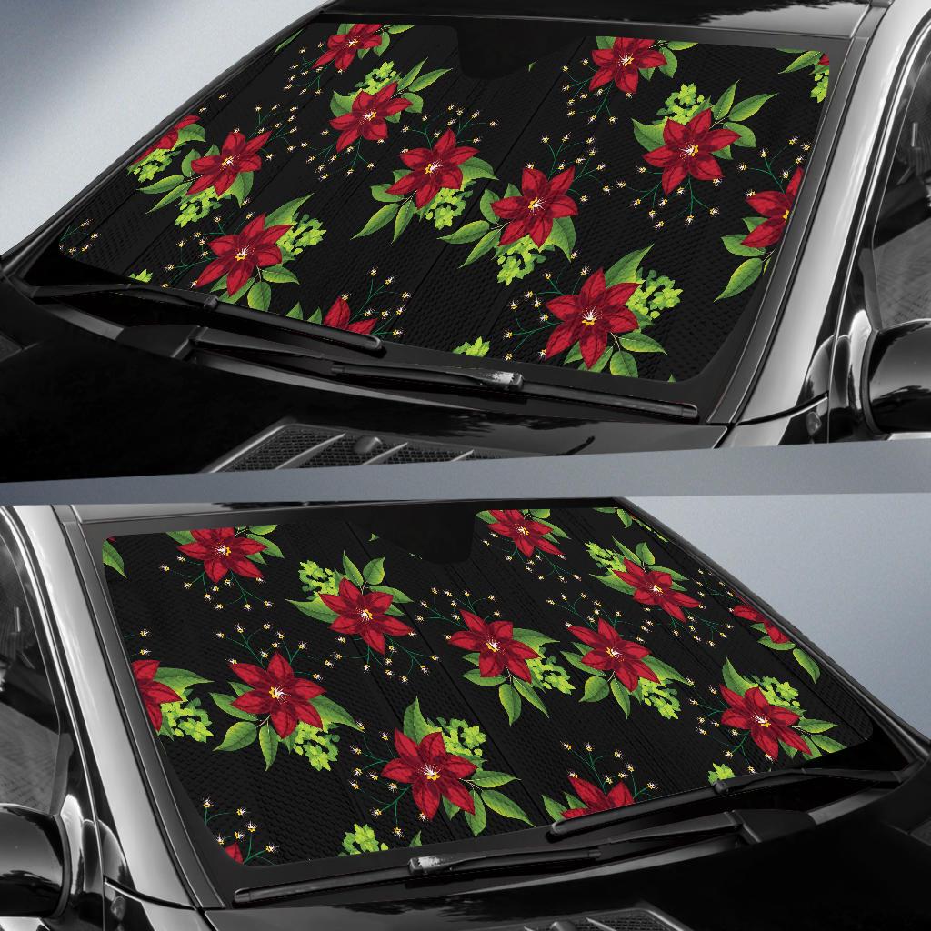 Poinsettia Pattern Print Design A01 Car Sun Shades-JORJUNE.COM