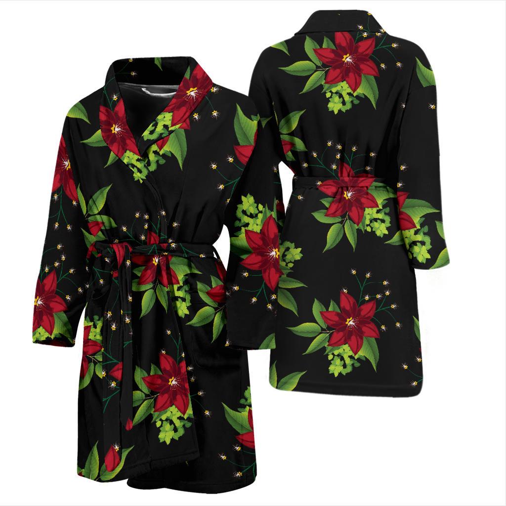 Poinsettia Pattern Print Design A01 Men Bathrobe-JORJUNE.COM