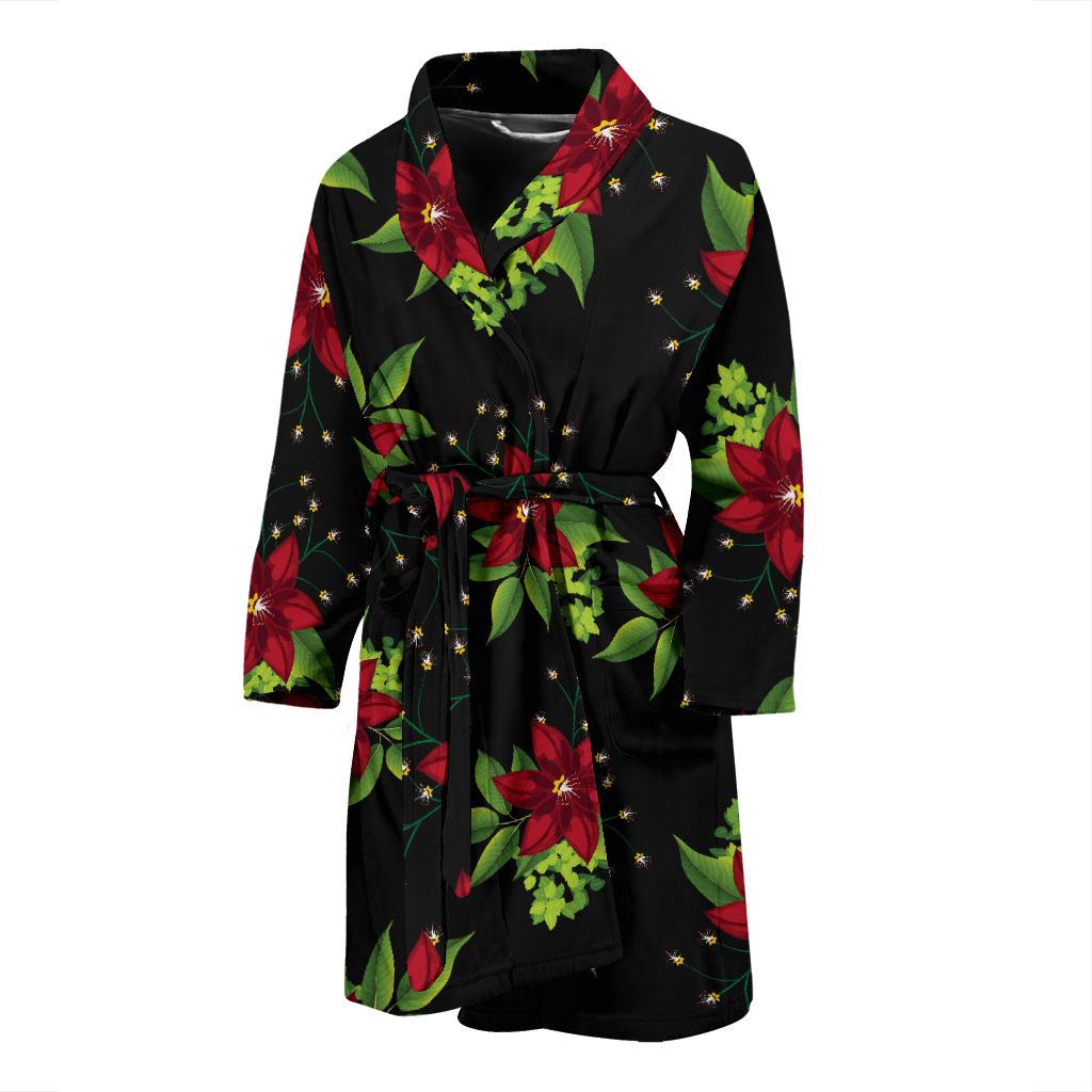 Poinsettia Pattern Print Design A01 Men Bathrobe-JORJUNE.COM