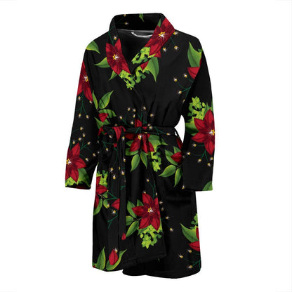 Poinsettia Pattern Print Design A01 Men Bathrobe-JORJUNE.COM