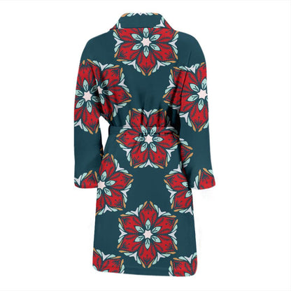 Poinsettia Pattern Print Design A03 Men Bathrobe-JORJUNE.COM