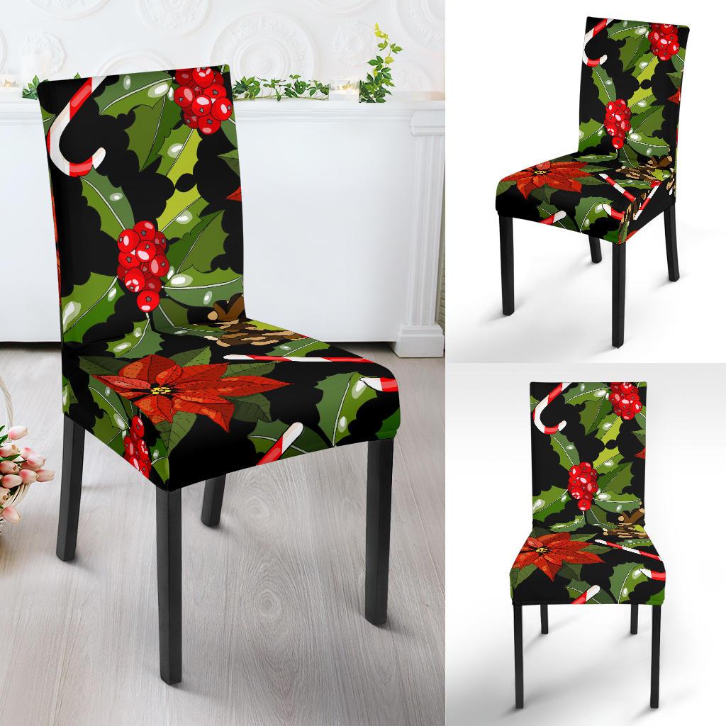 Poinsettia Pattern Print Design POT01 Dining Chair Slipcover-JORJUNE.COM