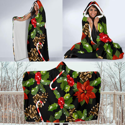 Poinsettia Pattern Print Design POT01 Hooded Blanket-JORJUNE.COM