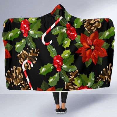 Poinsettia Pattern Print Design POT01 Hooded Blanket-JORJUNE.COM