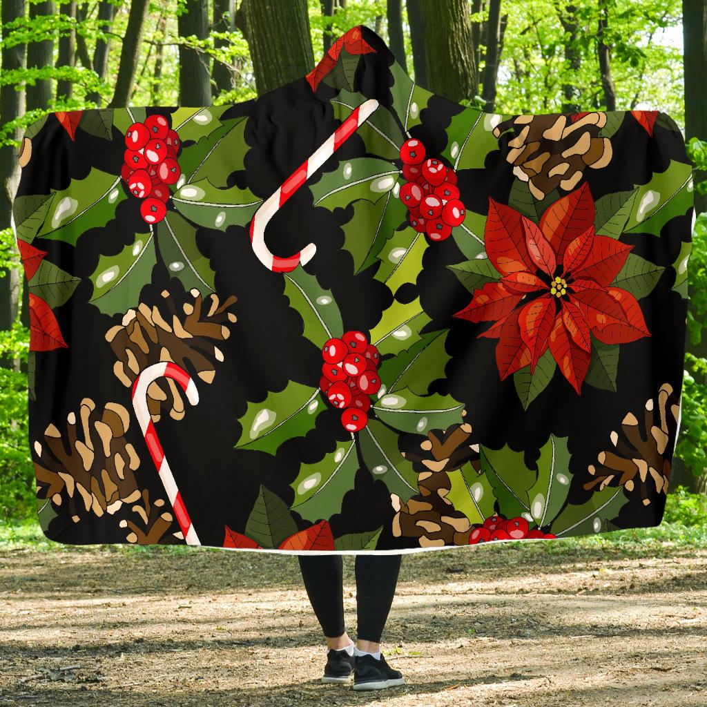 Poinsettia Pattern Print Design POT01 Hooded Blanket-JORJUNE.COM