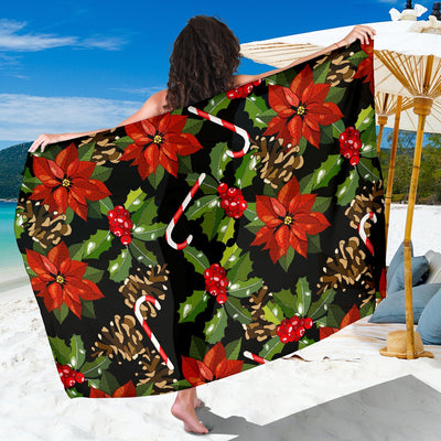 Poinsettia Pattern Print Design POT01 Sarong Pareo Wrap-JORJUNE.COM