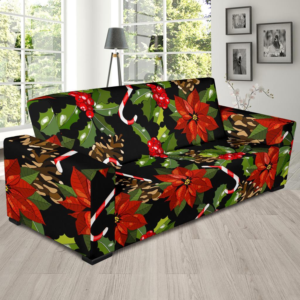 Poinsettia Pattern Print Design POT01 Sofa Slipcover-JORJUNE.COM