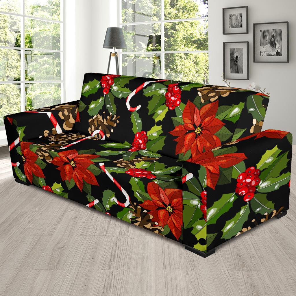 Poinsettia Pattern Print Design POT01 Sofa Slipcover-JORJUNE.COM