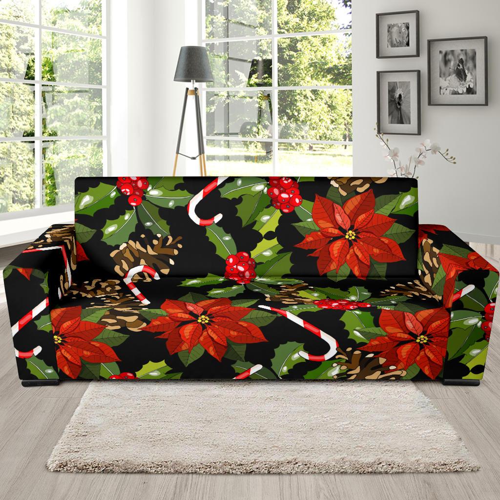 Poinsettia Pattern Print Design POT01 Sofa Slipcover-JORJUNE.COM