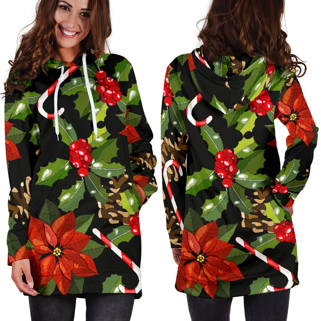 Poinsettia Pattern Print Design POT01 Women Hoodie Dress
